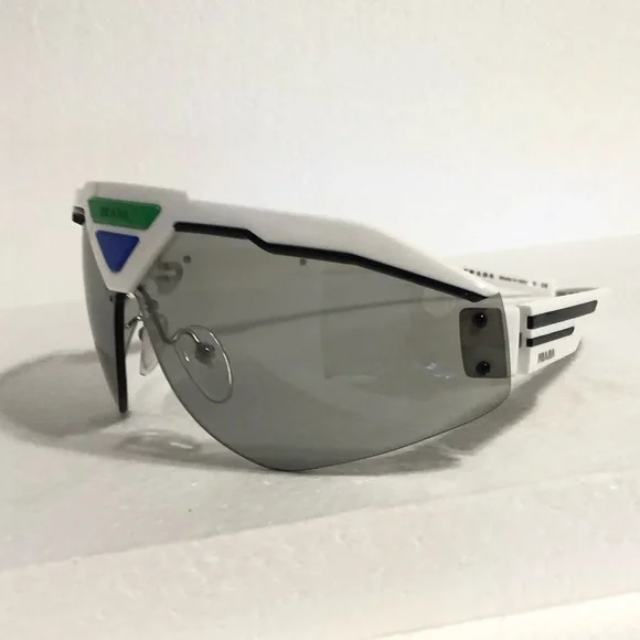 🆕 Prada white, blue & green Shield Sunglasses - Picture 7 of 16